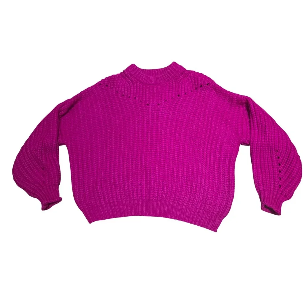 Elodie Magenta Pink Chunky Ribbed Knit Oversized Pointelle Sweater Womens Medium